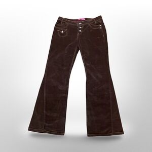 Glo Juniors Flare Corduroy Pants Brown‎ Button Fly Stretch Sz 9 y2k casual cute